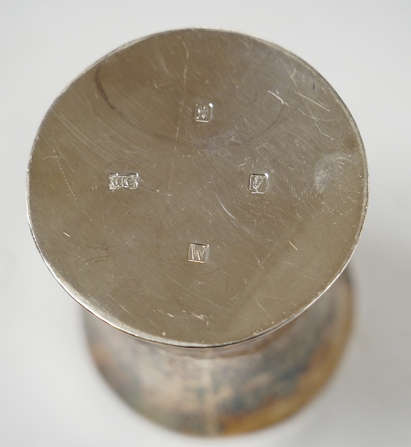 An Elizabeth II Irish planished silver beaker, William Egan & Sons, of waisted form, Dublin, 1964, 88mm, 5oz. Condition - fair.